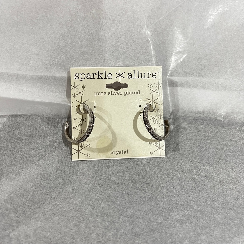 Silver Plated With Crystals Hoop Earrings Rhinestone Sparkle Allure